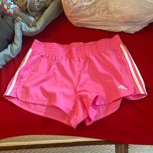 lightweight Adidas shorts, pink & white. Size Medium